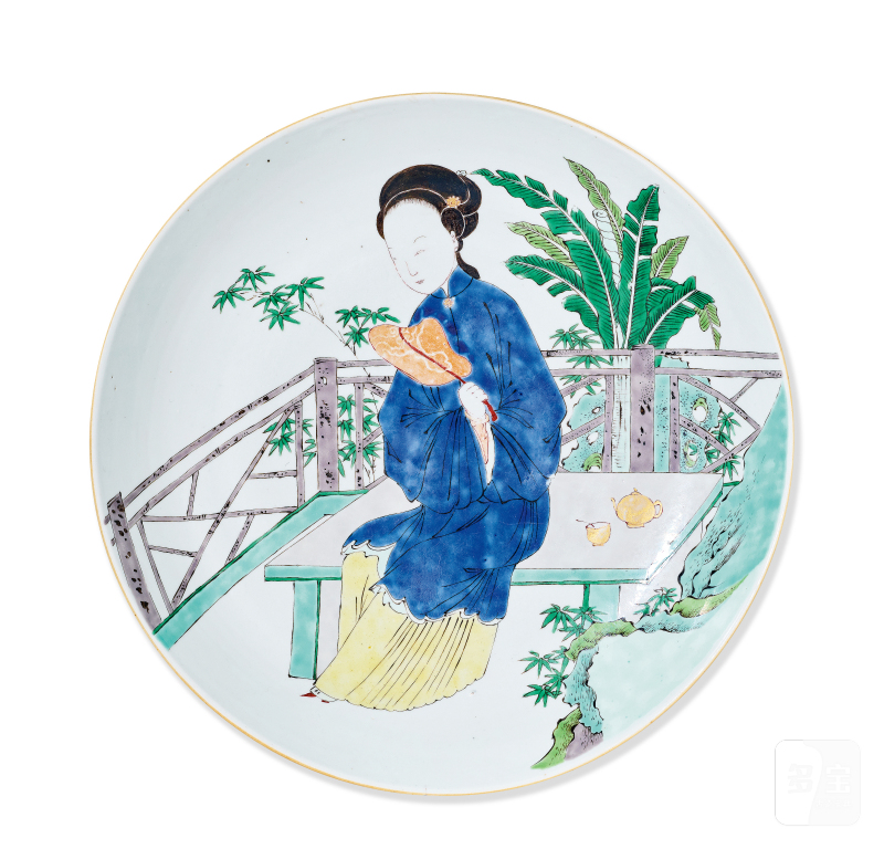 清康熙 五彩仕女人物纹大盘